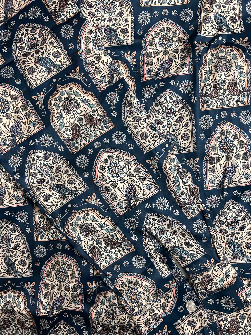Premium Navy Mughal Arch Satin Shirt Luxe Party Wear