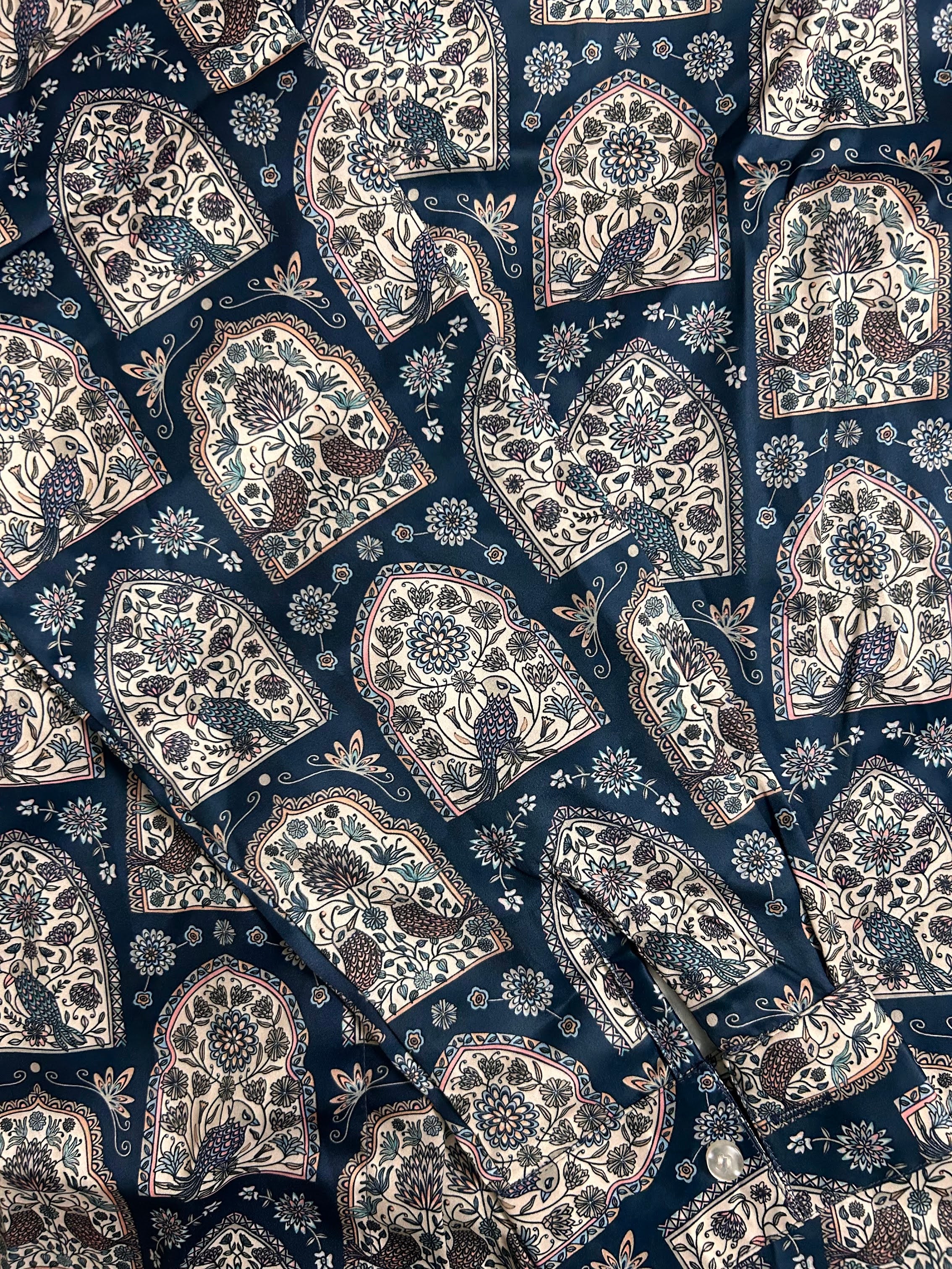 Premium Navy Mughal Arch Satin Shirt Luxe Party Wear