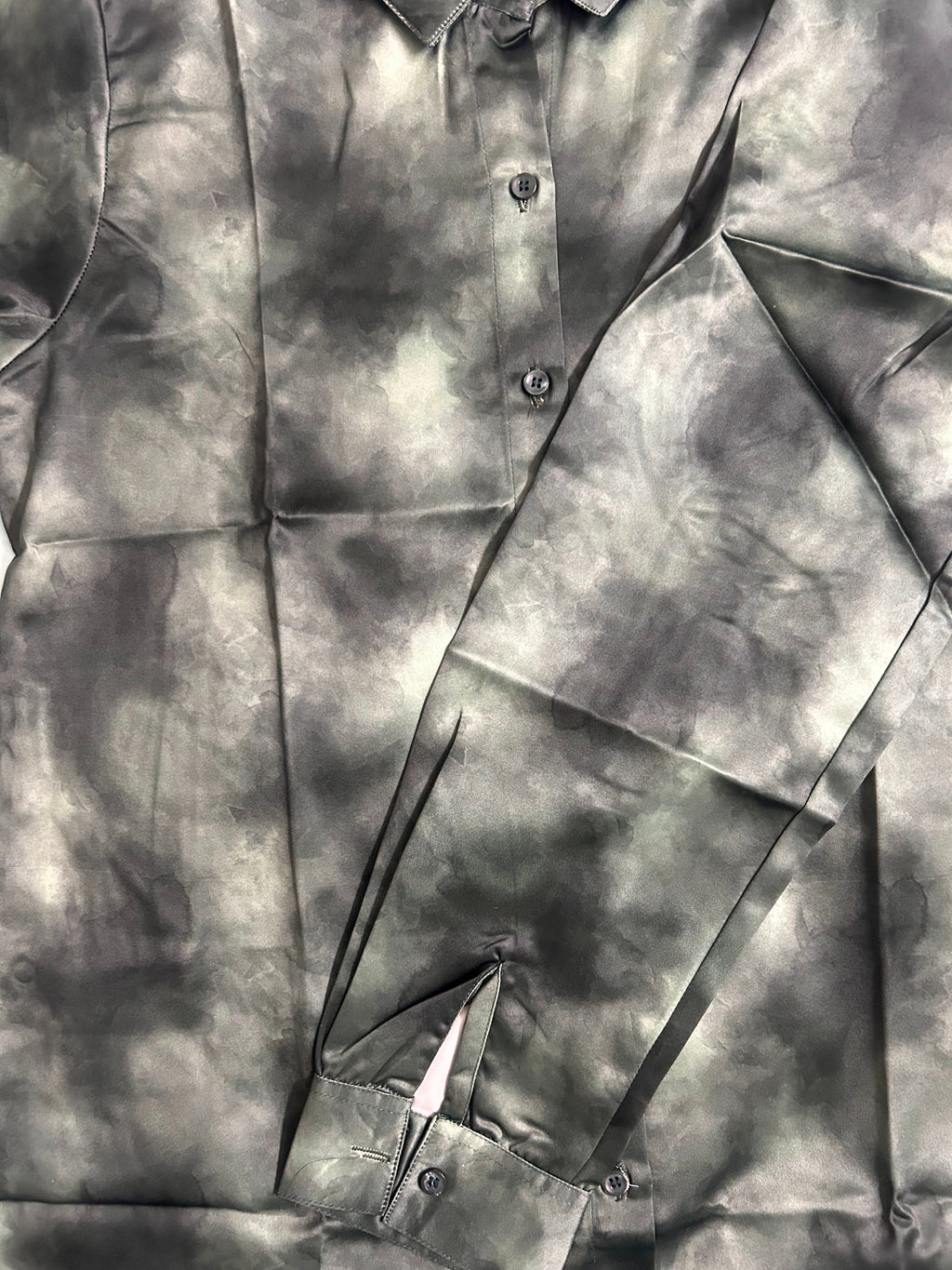 Premium Green Tie-Dye Satin Shirt Cloud Marble Print