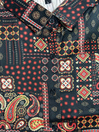 Premium Black Paisley Satin Shirt Red & Gold Print