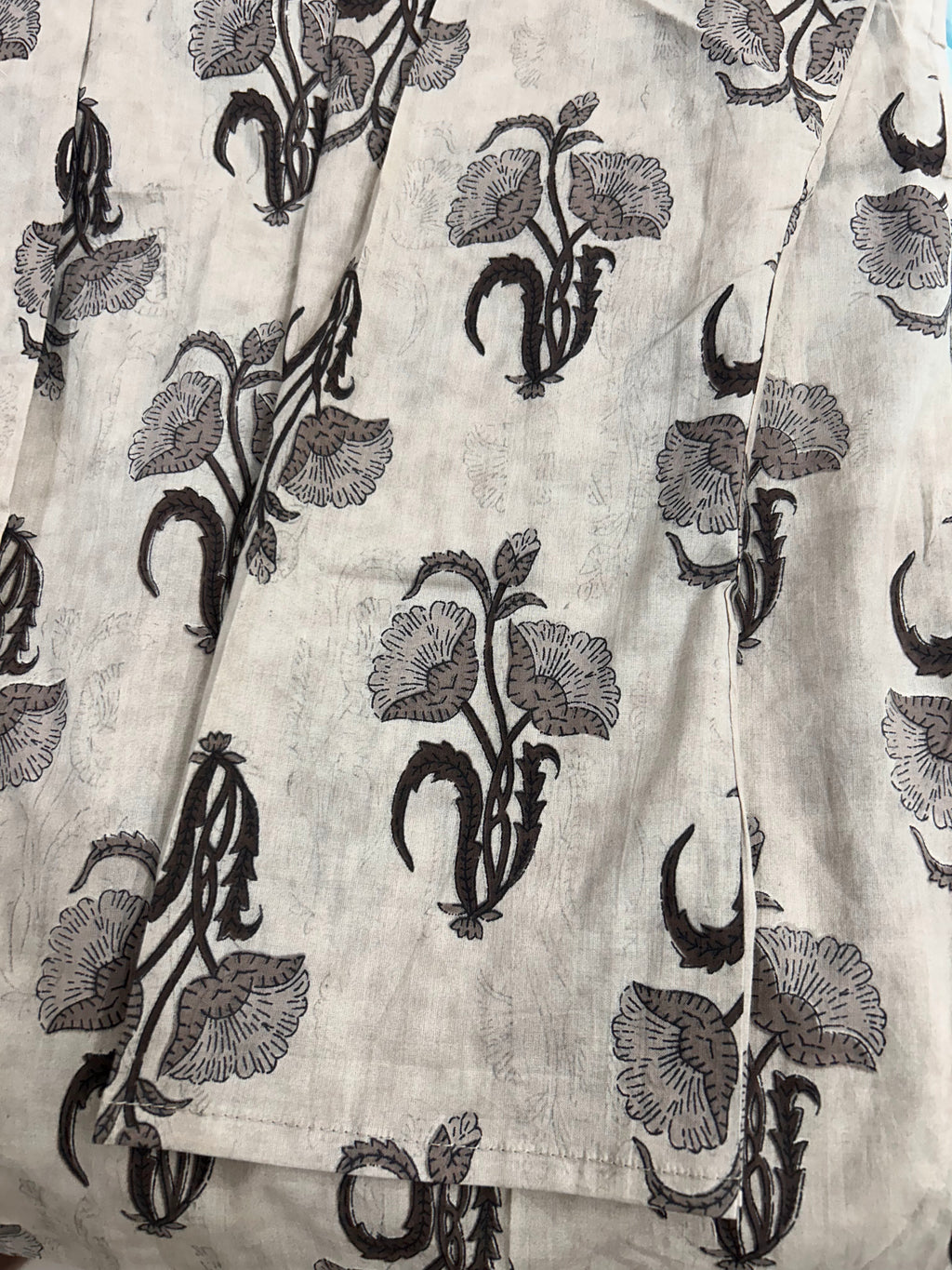 Premium Beige Printed Cotton Full-Sleeve Short Kurti