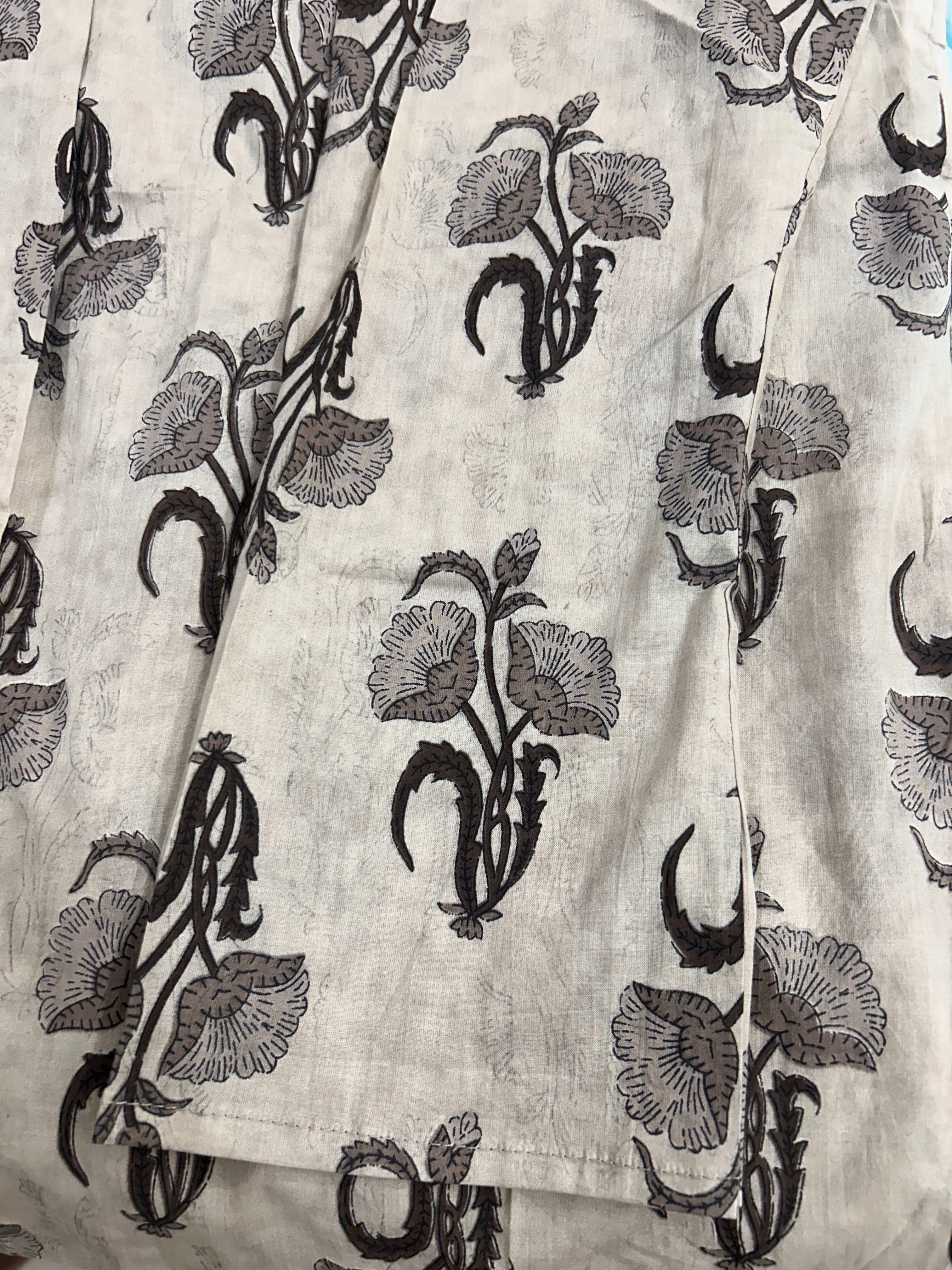 Premium Beige Printed Cotton Full-Sleeve Short Kurti