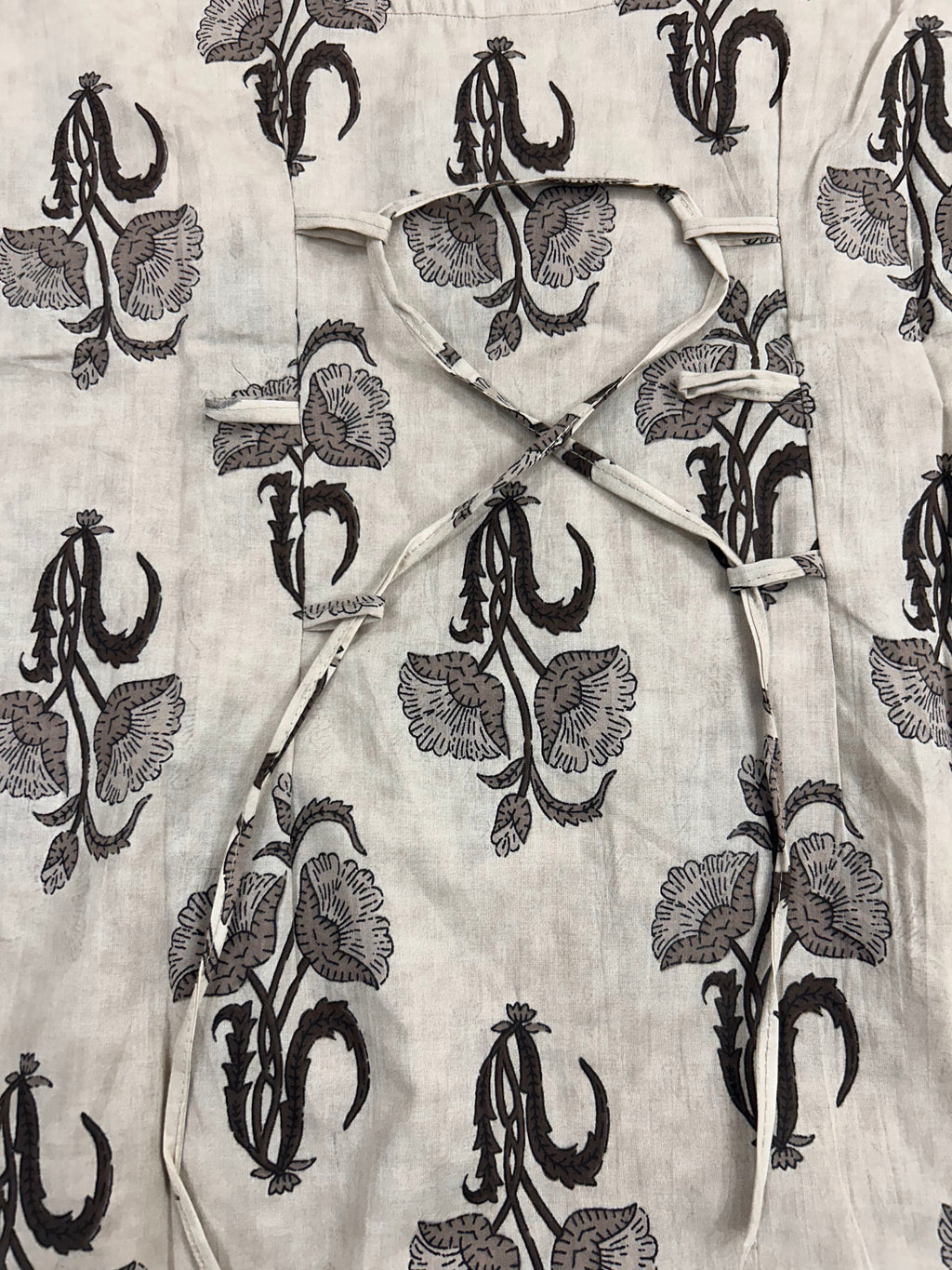 Premium Beige Printed Cotton Full-Sleeve Short Kurti