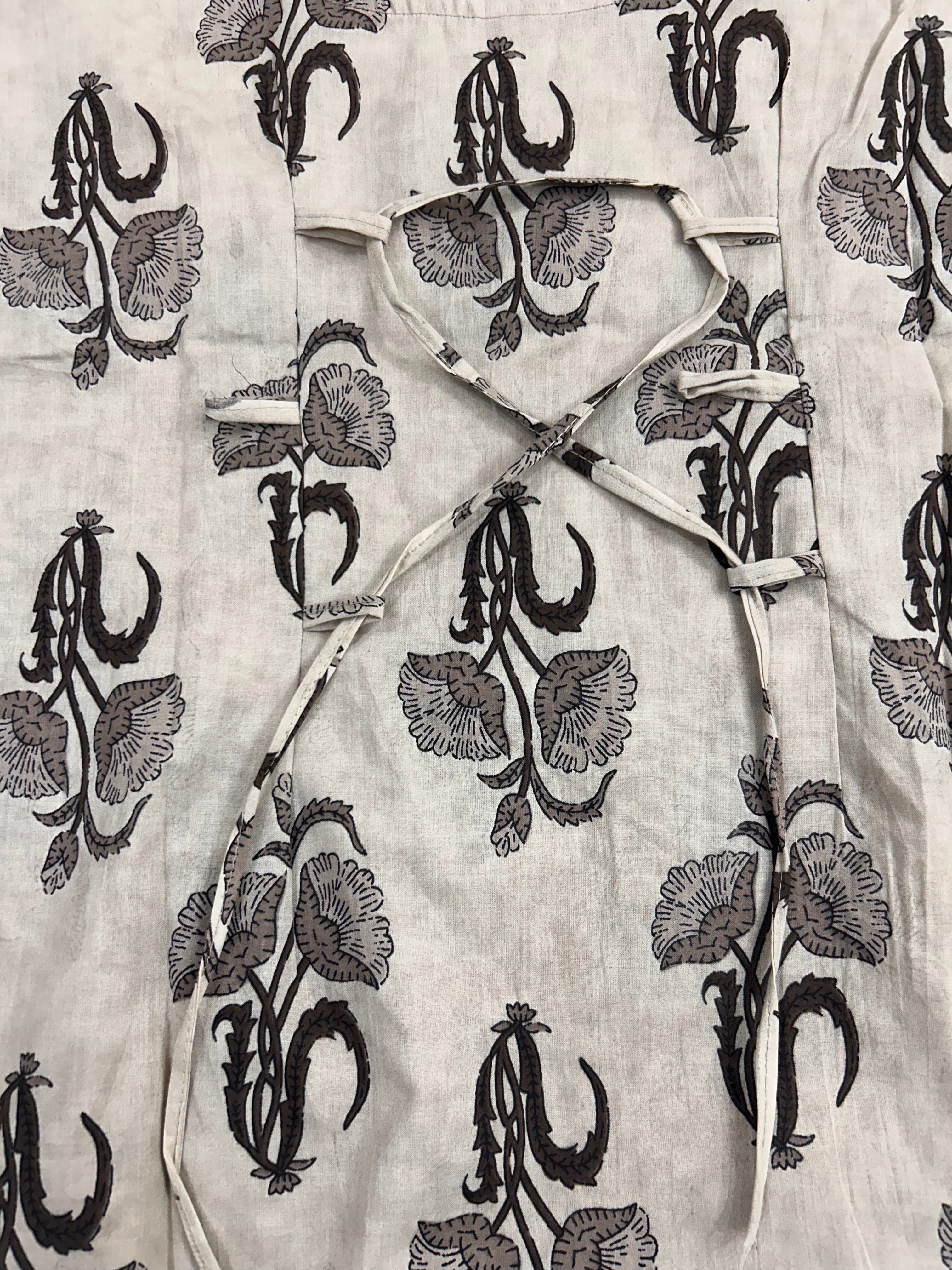 Premium Beige Printed Cotton Full-Sleeve Short Kurti