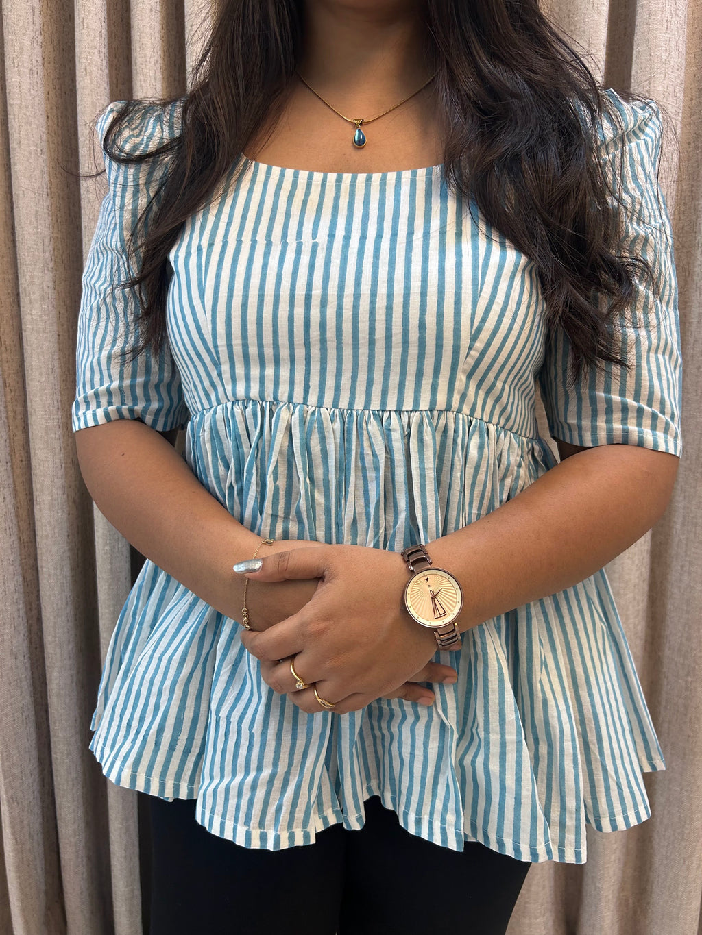 Handblock Print Cotton Peplum Top - Floral