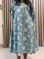 Handblock Print Cotton A-Line Asymmetric Frock
