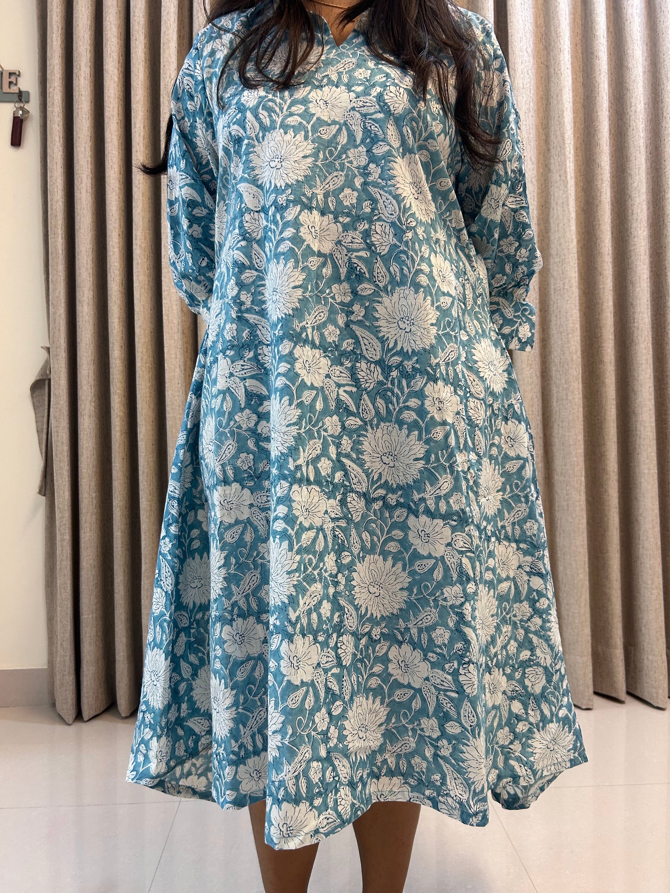 Handblock Print Cotton A-Line Asymmetric Frock