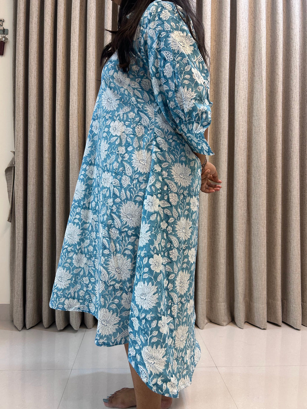 Handblock Print Cotton A-Line Asymmetric Frock