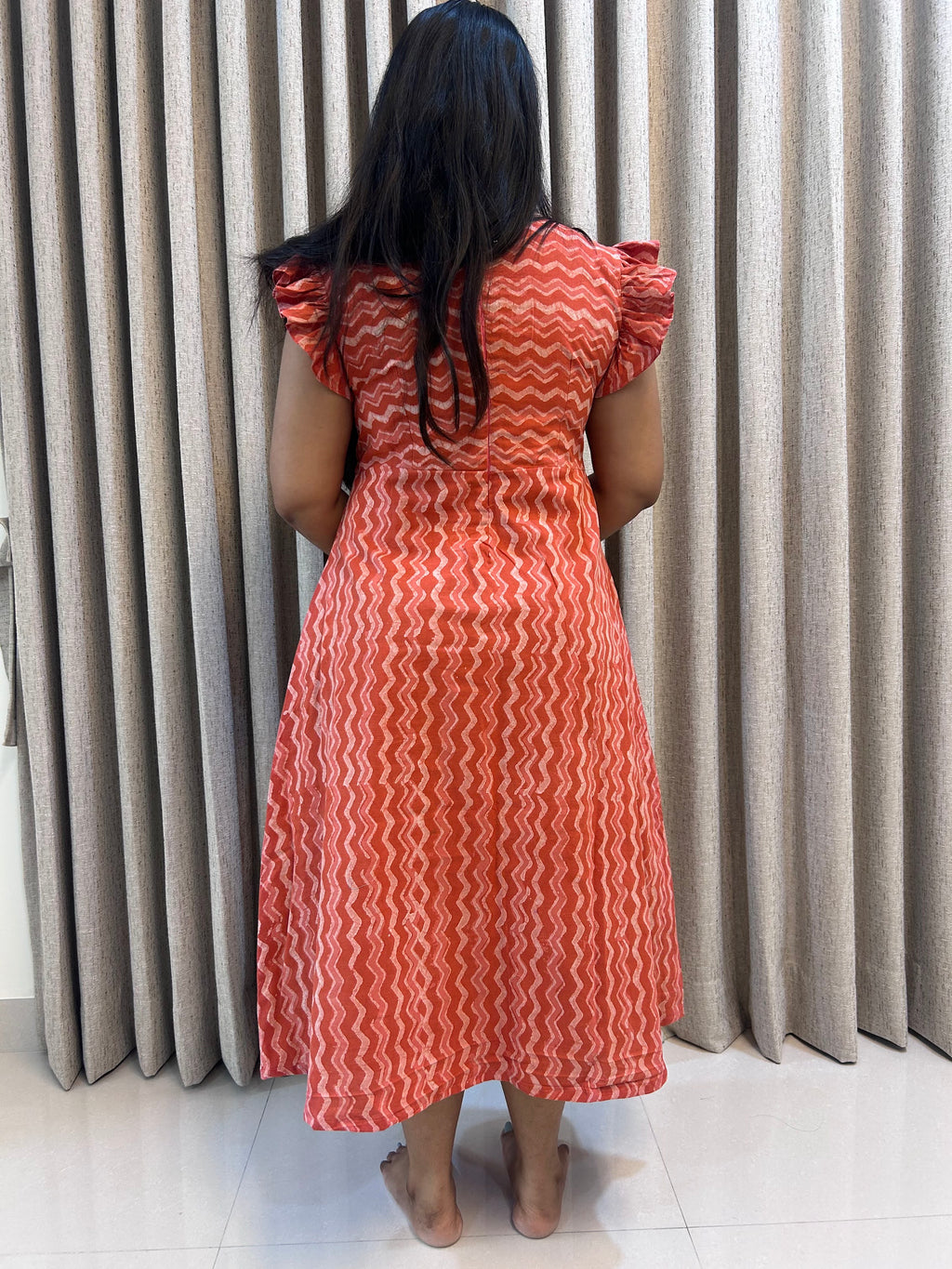 Handblock Print Cotton A-Line Frock - Stripes
