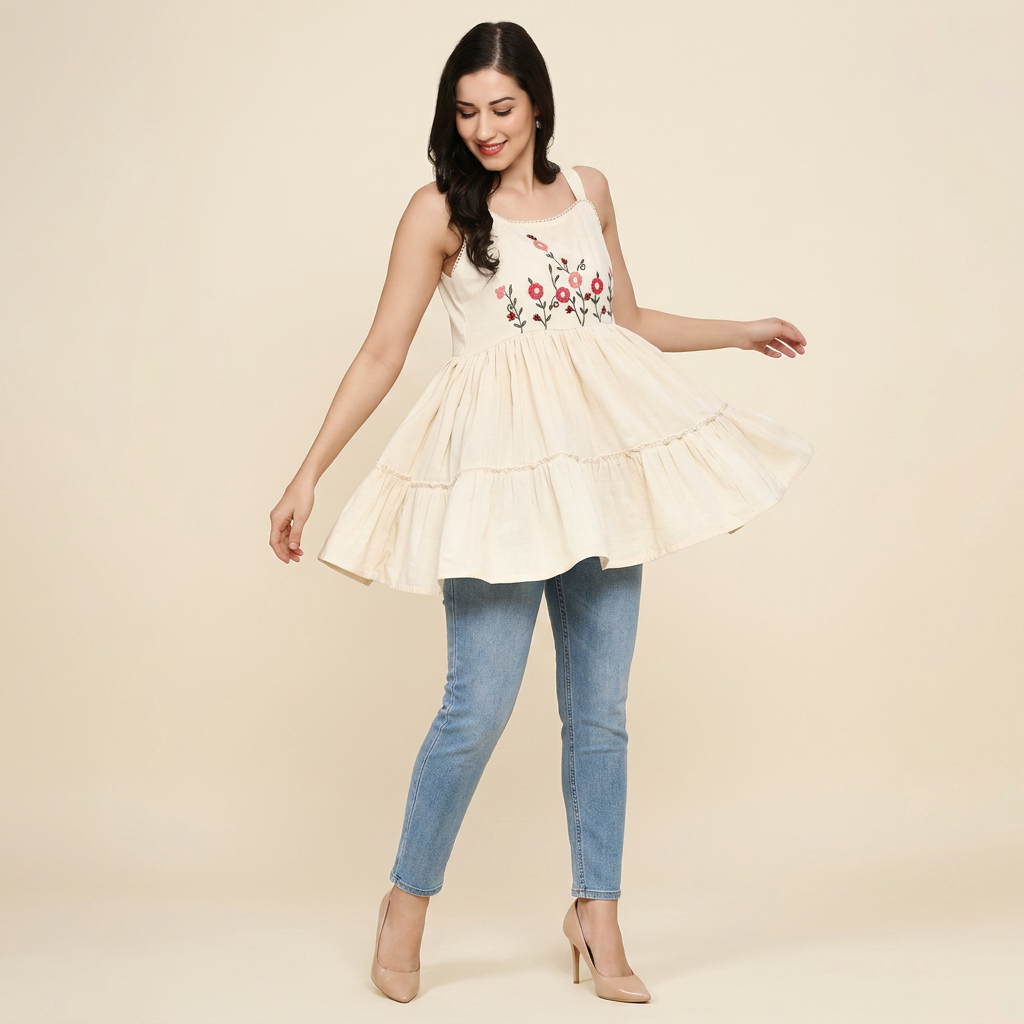 Pure Cotton White Kurti With Embroidary
