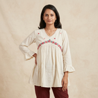 Pure Cotton White Kurti With Embroidary