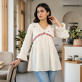 Pure Cotton White Kurti With Embroidary