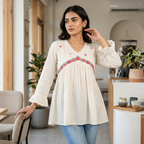 Pure Cotton White Kurti With Embroidary