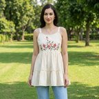 Pure Cotton White Kurti With Embroidary