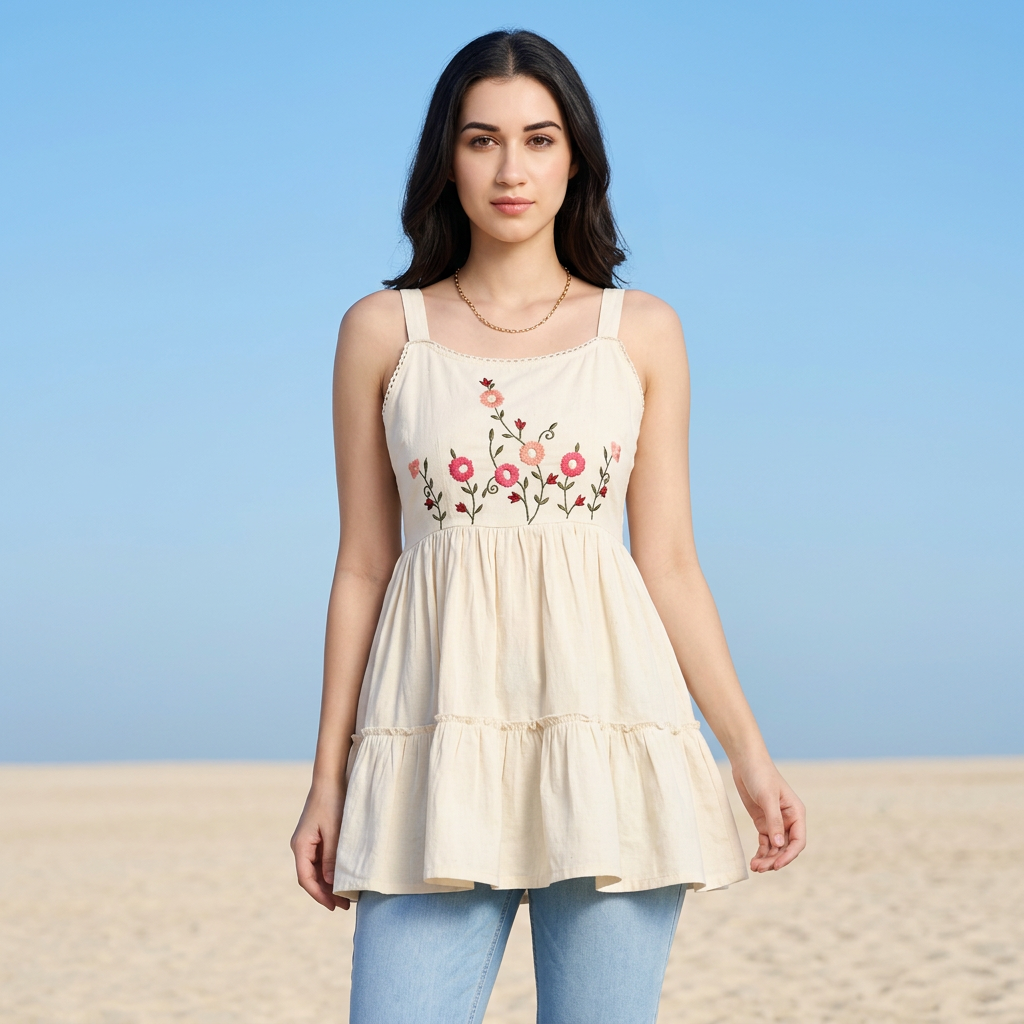 Pure Cotton White Kurti With Embroidary