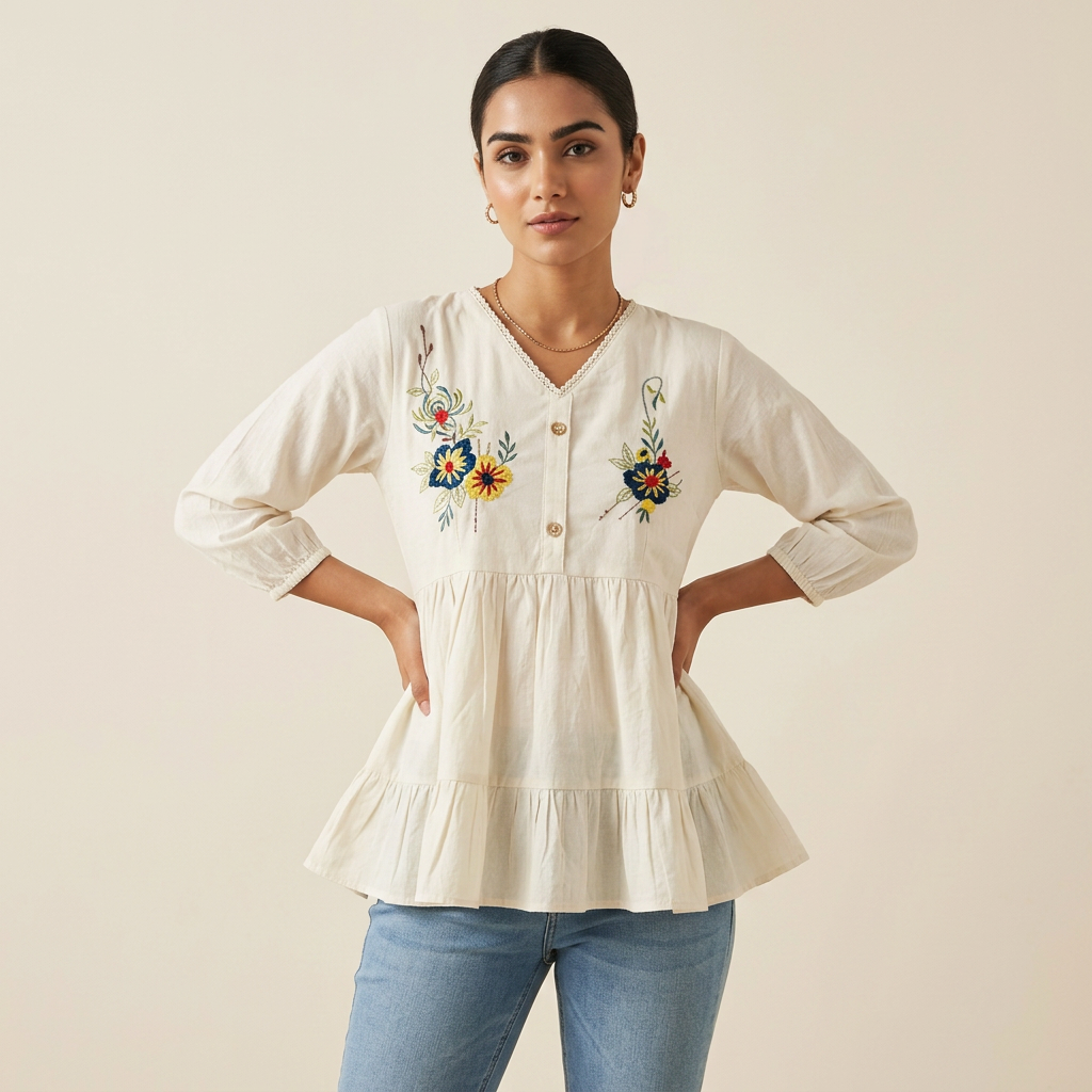 Pure Cotton White Kurti With Embroidary