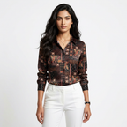 Premium Black Paisley Satin Shirt Red & Gold Print