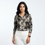 Premium Green Tie-Dye Satin Shirt Cloud Marble Print