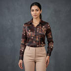 Premium Black Paisley Satin Shirt Red & Gold Print