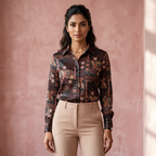 Premium Black Paisley Satin Shirt Red & Gold Print