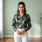 Premium Green Tie-Dye Satin Shirt Cloud Marble Print