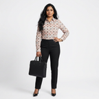 Coral Geometric Print Linen Shirt