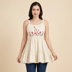 Pure Cotton White Kurti With Embroidary