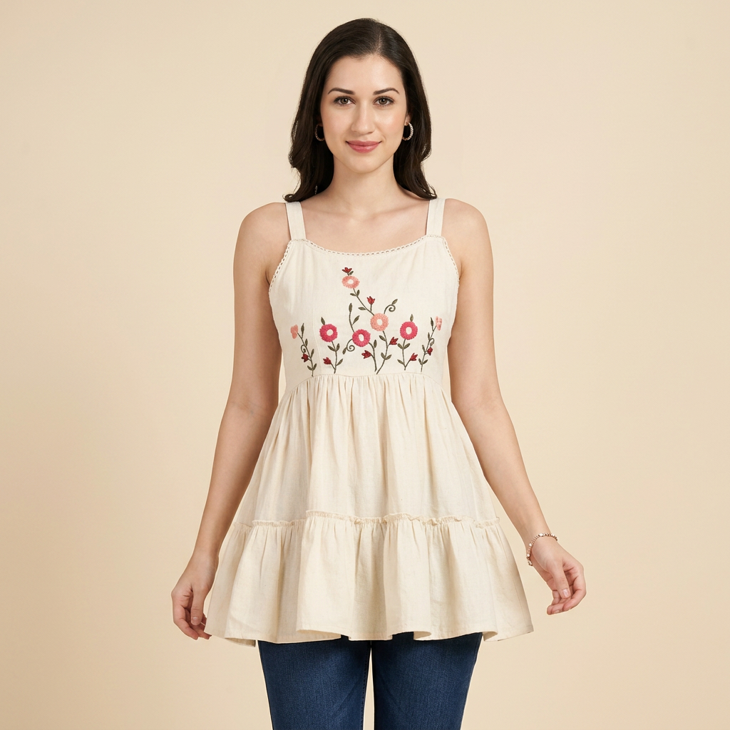 Pure Cotton White Kurti With Embroidary