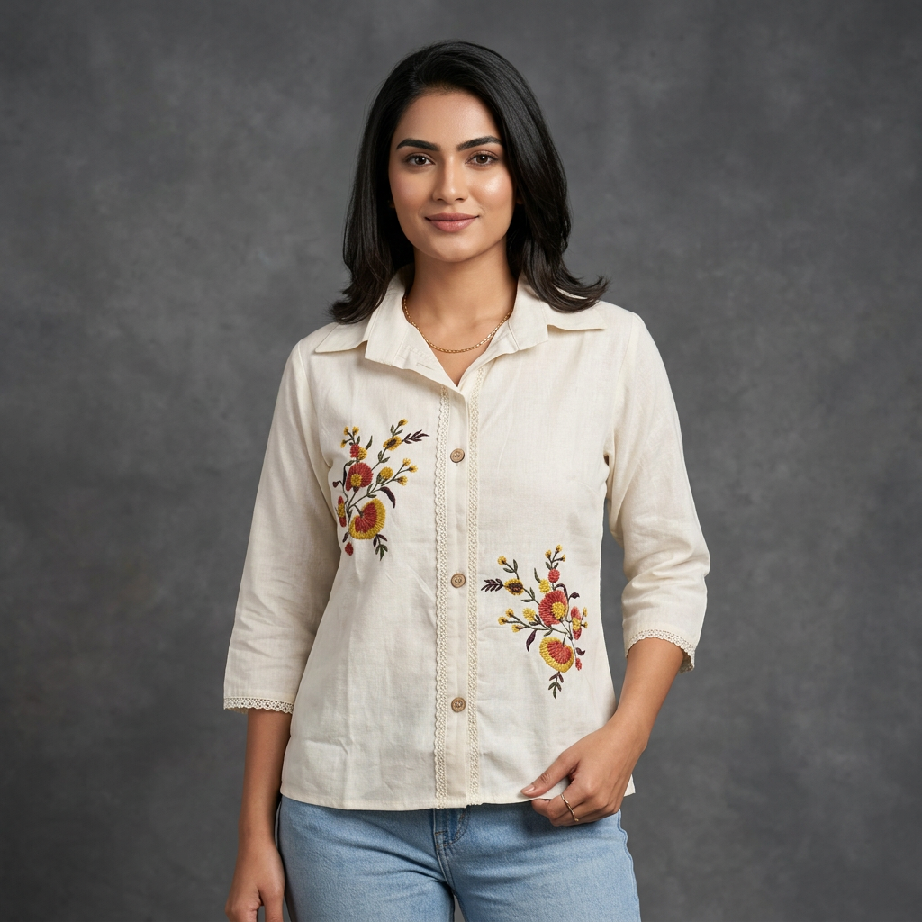 Pure Cotton White Kurti With Embroidary