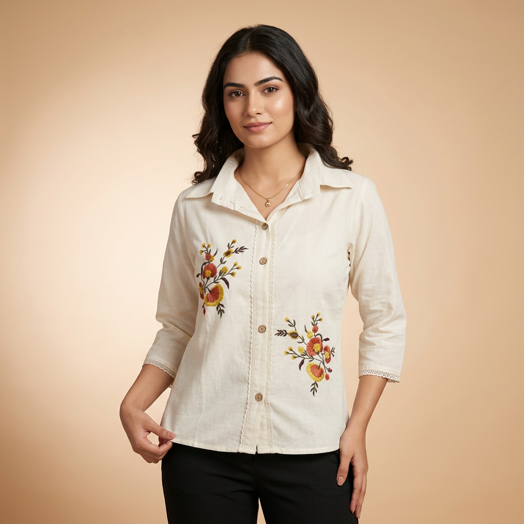 Pure Cotton White Kurti With Embroidary