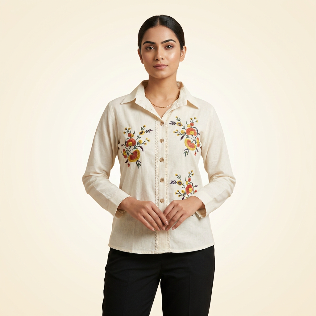 Pure Cotton White Kurti With Embroidary