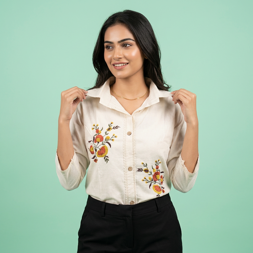 Pure Cotton White Kurti With Embroidary