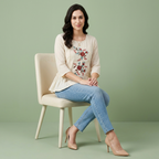 Pure Cotton White Kurti With Embroidary