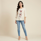 Pure Cotton White Kurti With Embroidary