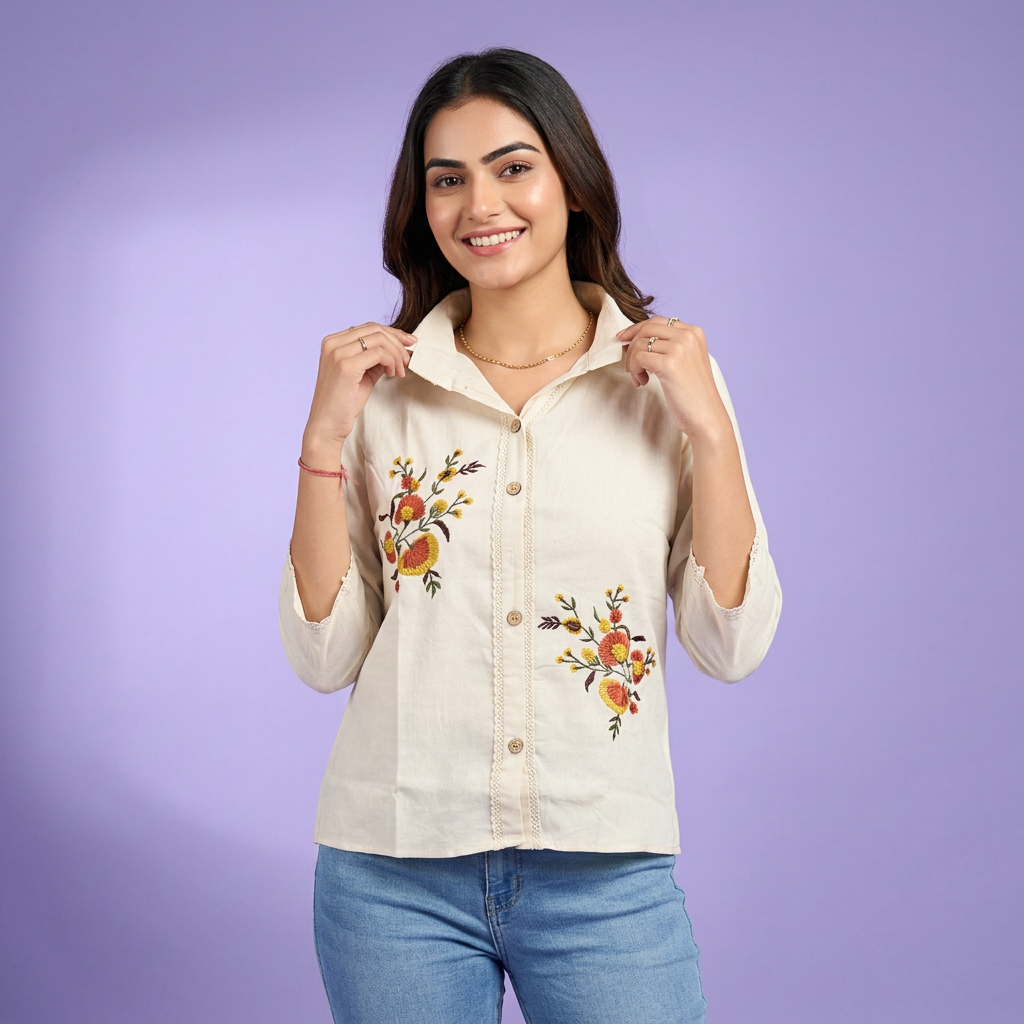 Pure Cotton White Kurti With Embroidary
