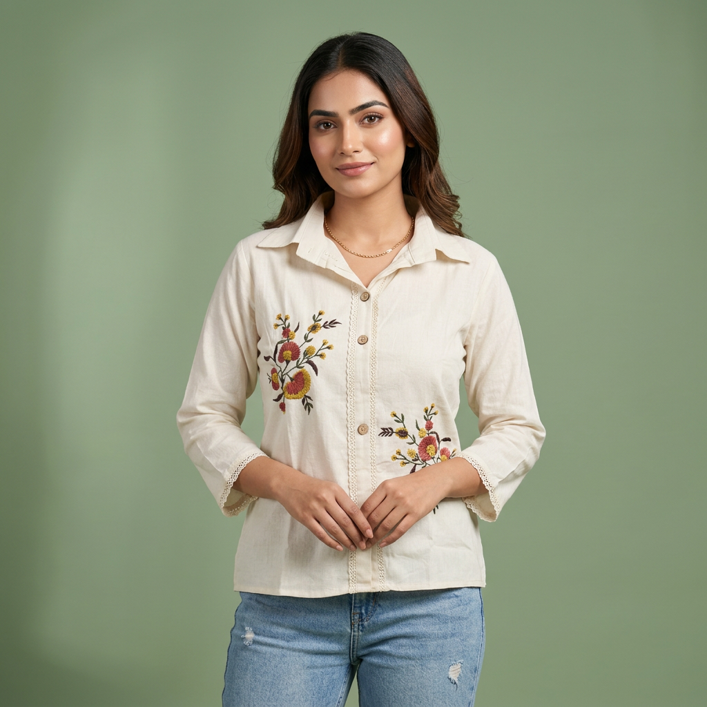 Pure Cotton White Kurti With Embroidary