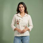 Pure Cotton White Kurti With Embroidary