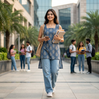 Premium Blue Printed Short Kurti - Square Neck Design with Side Slits