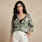 Premium Green Tropical Floral Shirt Pure Cotton