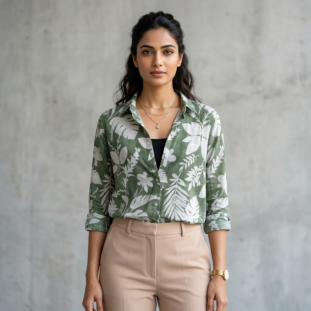 Premium Green Tropical Floral Shirt Pure Cotton