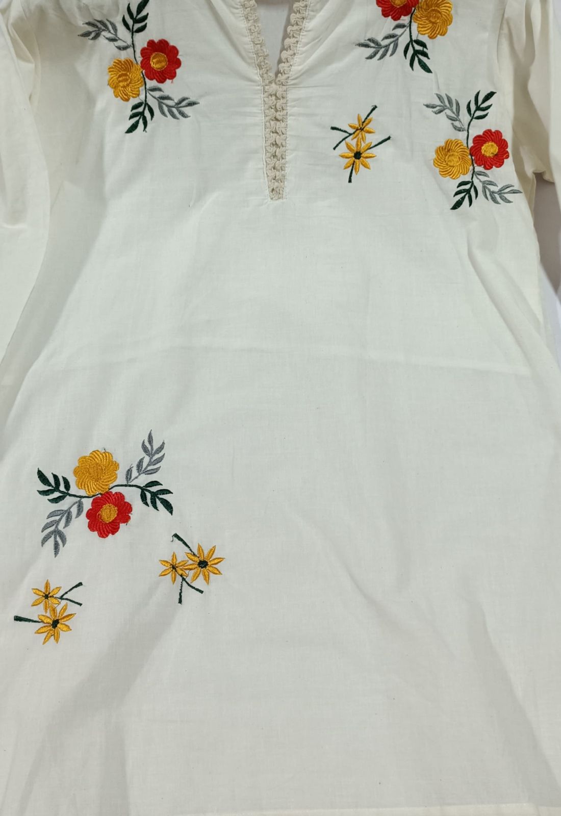 Pure Cotton White Kurti With Embroidary