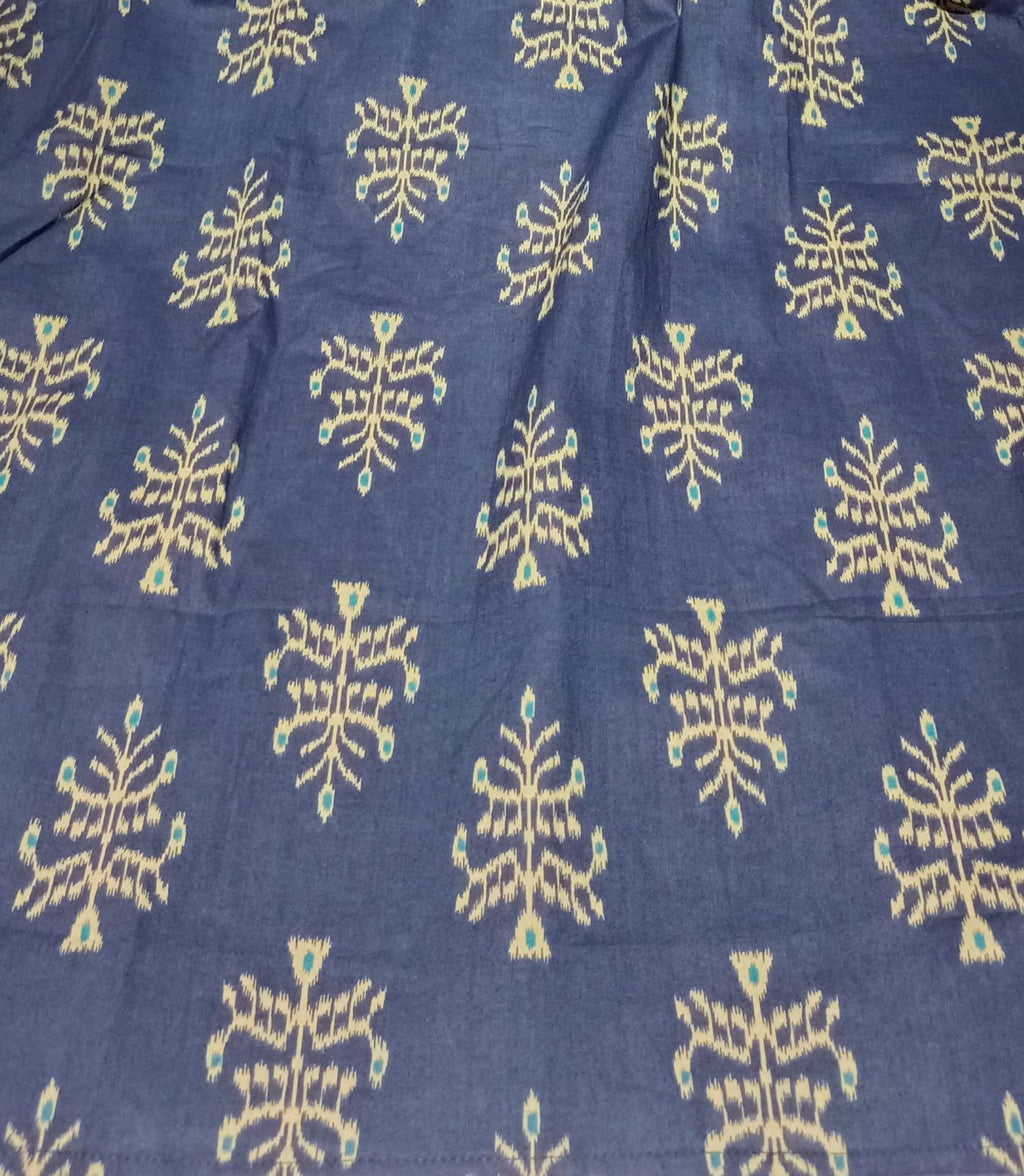 Premium Blue Printed Short Kurti - Square Neck Design with Side Slits