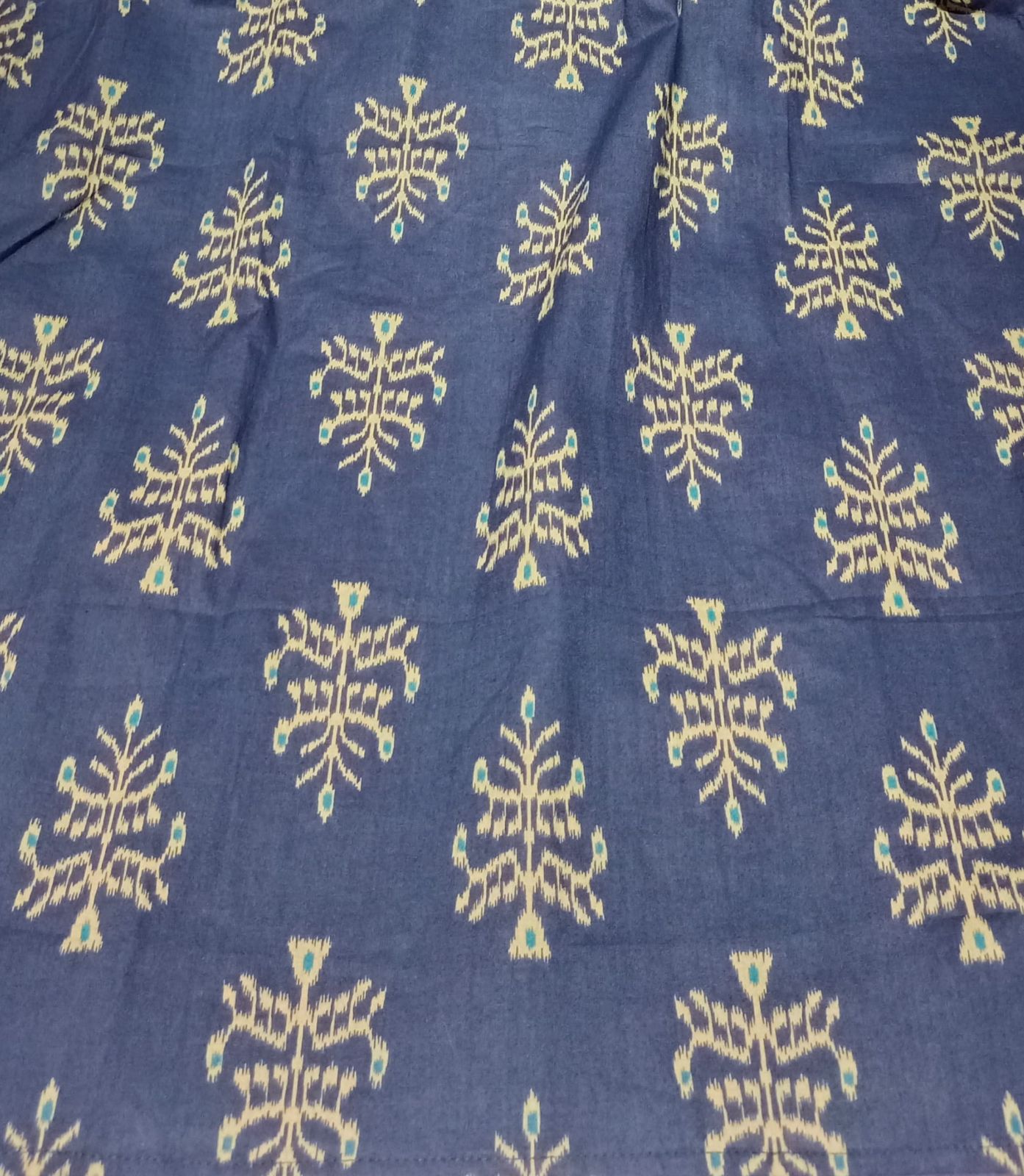 Premium Blue Printed Short Kurti - Square Neck Design with Side Slits