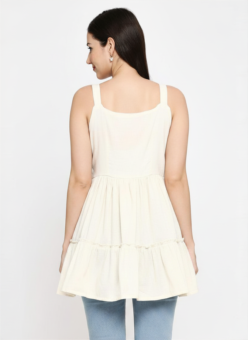 Pure Cotton White Kurti With Embroidary