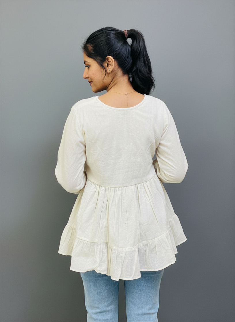 Pure Cotton White Kurti With Embroidary