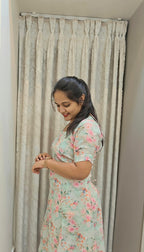 Kota Cotton A-Line Midi Frock - Pastel Green Floral