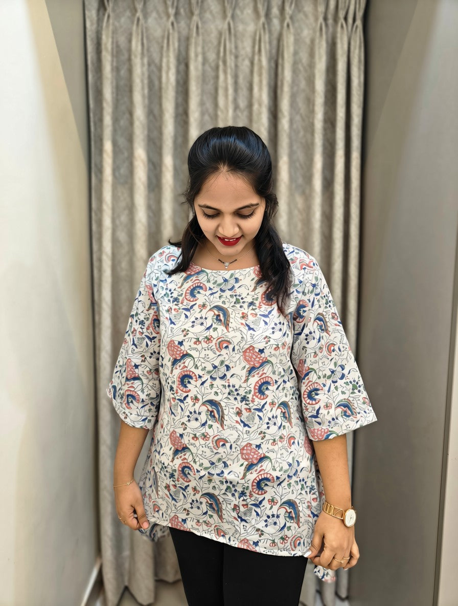 Handblock Print Mul Cotton Asymmetric Tunic