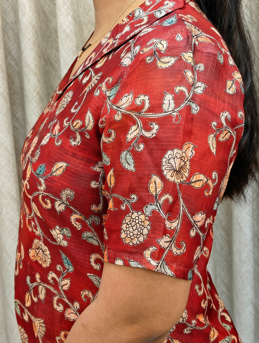 Kota Cotton A-Line Midi Frock - Rust Floral Print