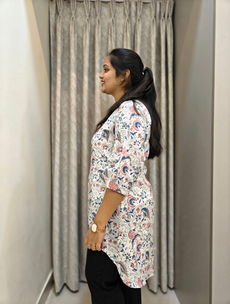 Handblock Print Mul Cotton Asymmetric Tunic