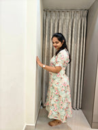 Kota Cotton A-Line Midi Frock - Pastel Green Floral